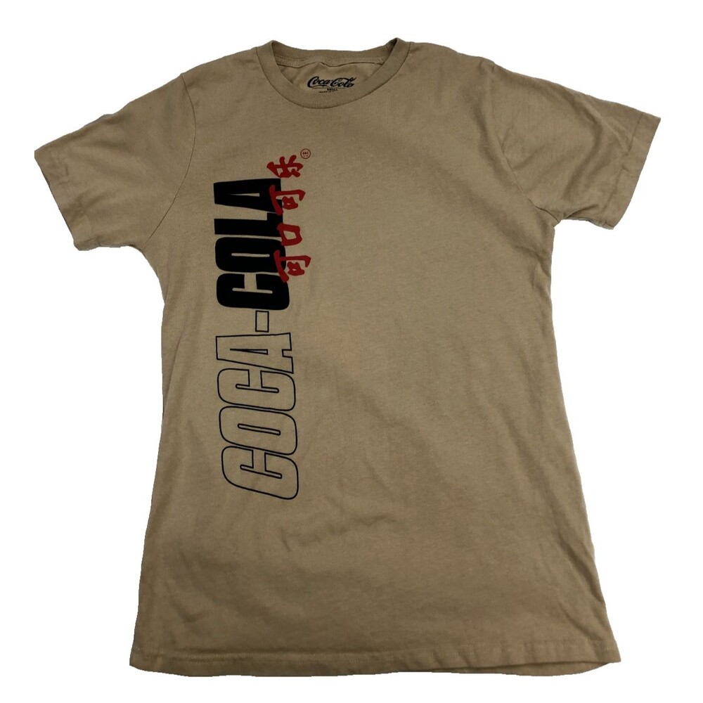 Coca-Cola Japanese Men's Size Small Tan Graphic Logo T-Shirt Beige